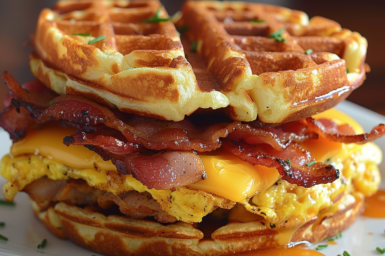 Bacon, Egg, and Cheese Waffle Sandwich Recipe