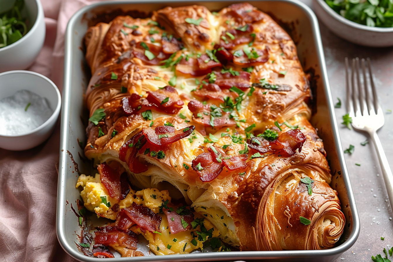 Bacon, Egg, and Cheese Croissant Casserole Recipe